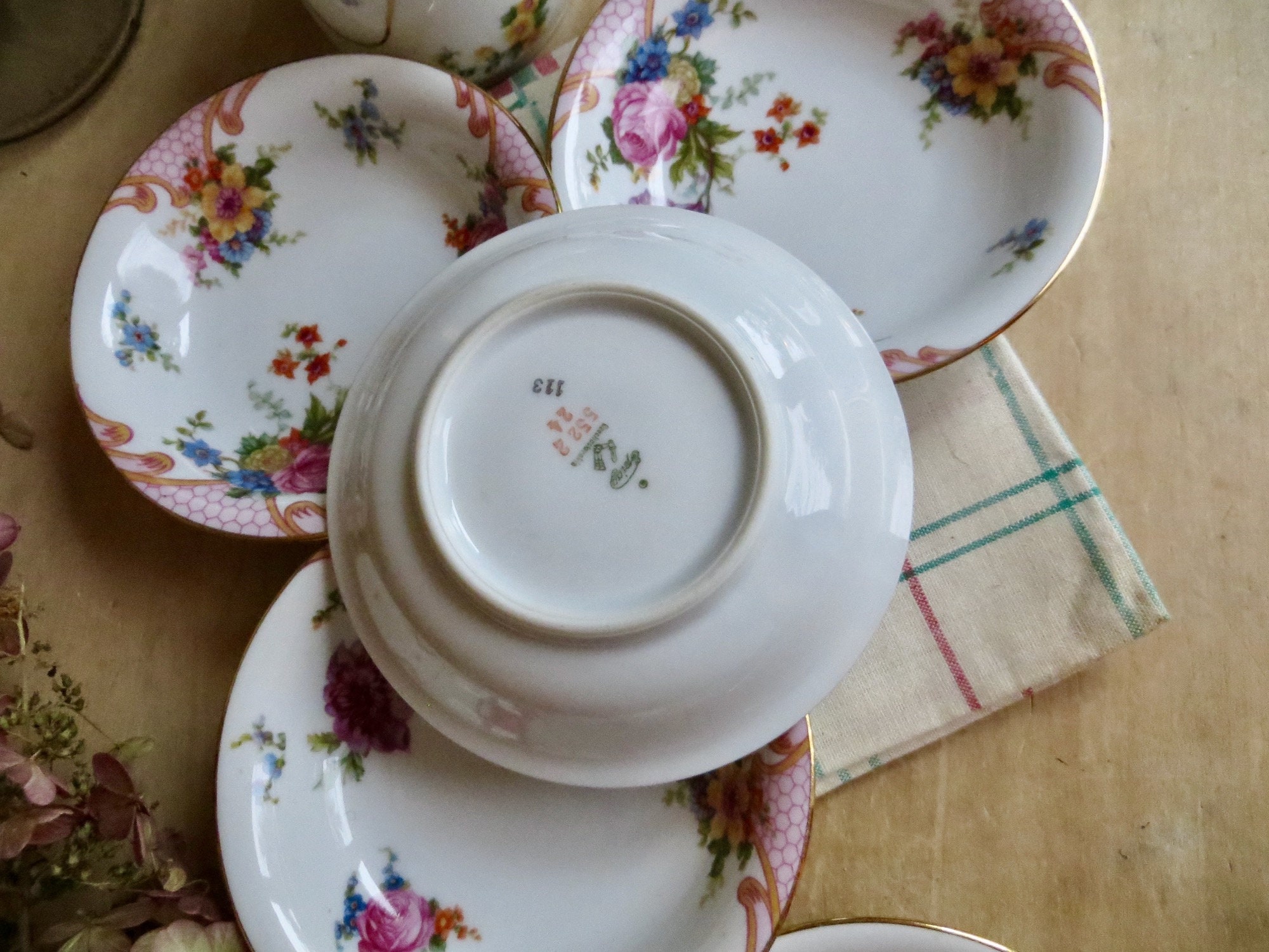 Vintage Bowls Pink Floral Dishes Creamer Dessert Kitchen Czech Etsy