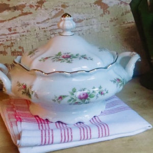 Vintage Roses Tureen Serving Dish Haviland Cottagecore Bowl Tableware