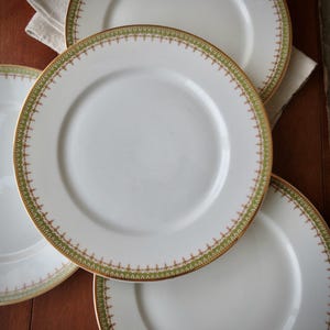 Antique French Limoges Plates Dinner Dishes Green Set of Four Floral Wedding Gift Cottagecore Decor