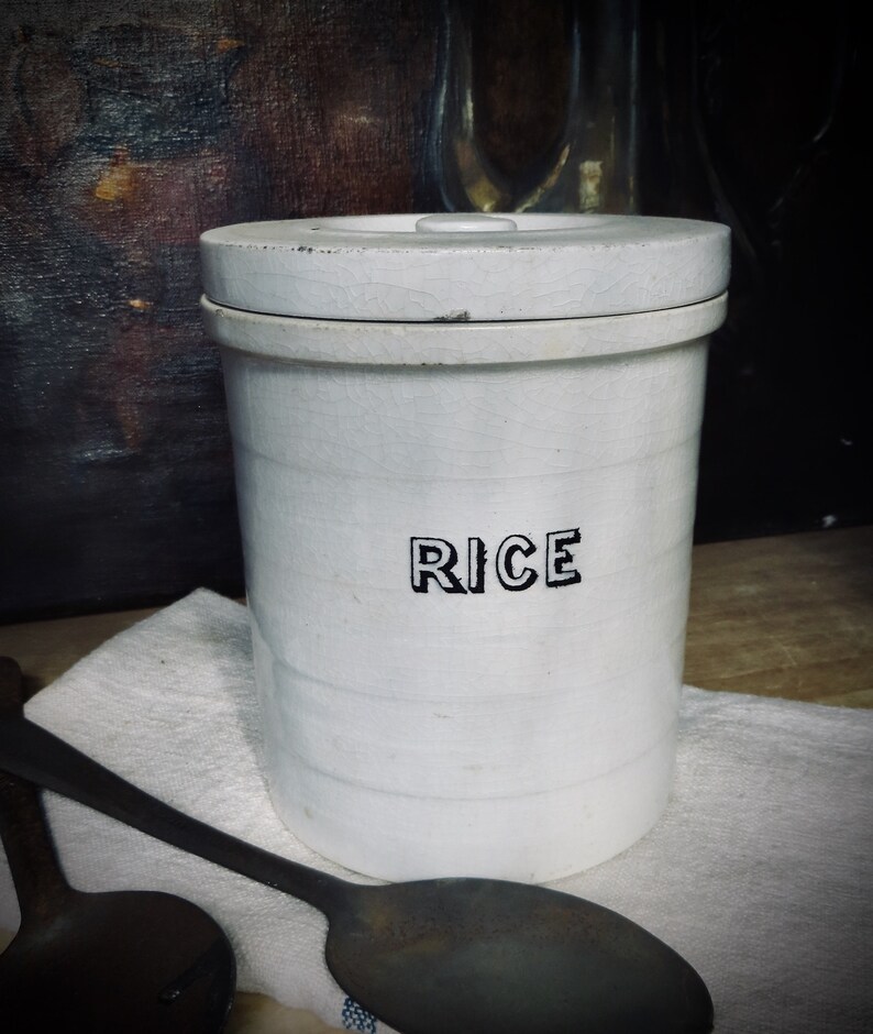 Antique English Rice Jar Canister Storage Transfer Ware Black Etsy