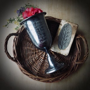 Rare Antique Trophy Award Vase First Prize Engraved Silver Plate Rustic Competition Cottagecore Decor