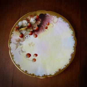 Large Vintage Cake Plate Strawberries Serving Dish Platter Hand Painted Dessert Cookie Tray Cottagecore Decor
