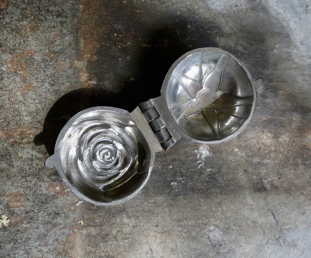 Vintage Pewter Ice Cream Mold Mould Rose Rustic Metal Kitchen Utensil