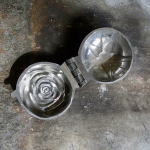 Vintage Pewter Ice Cream Mold Mould Rose Rustic Metal Kitchen Utensil