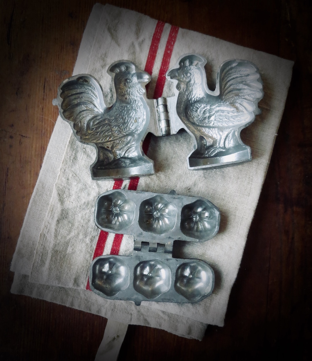 TWO Vintage Pewter Ice Cream Molds Rooster Mould Apples Metal Etsy