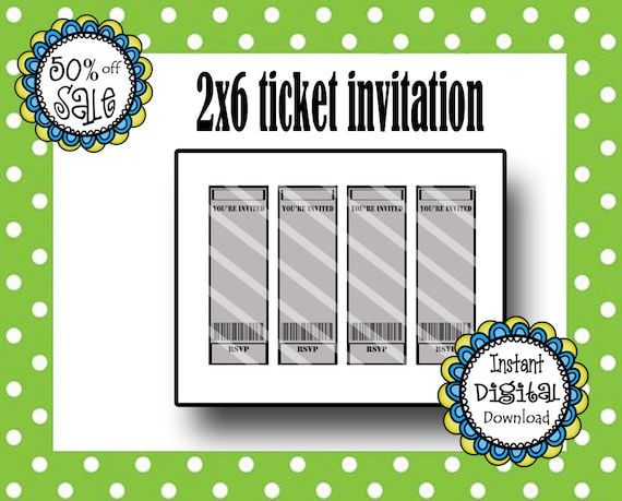 2x6 ticket invitation template birthday party movie ticket etsy