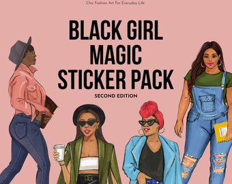 Black Girl Magic Sticker Pack | 8 Sticker Sheets | Black Queen Stickers | Planner Stickers | Afrocentric Stickers | Laptop Stickers