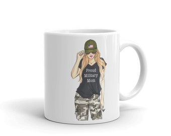 Military Mom Coffee Mug - Personalized Coffee Mug - Fashion Illustration Print, Fashion Sketch prints, Mugs For Coffee Lovers