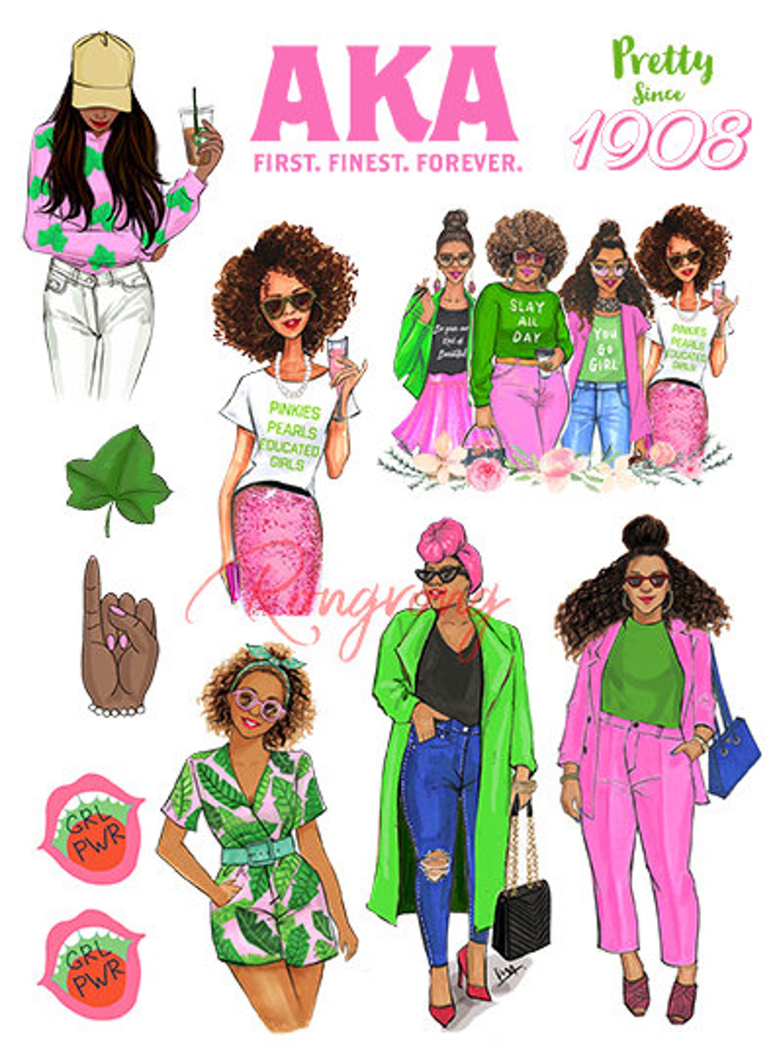 PINK AND GREEN Sorority Sticker Sheet Etsy