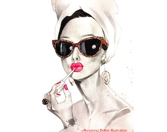 Audrey Hepburn art print (Fashion Illustration Print  - Fashion Sketch prints - Home Decor - Wall Decor - Fashionistas)