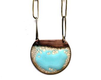 Oxidized Dipped Robin's Egg Enamel Necklace