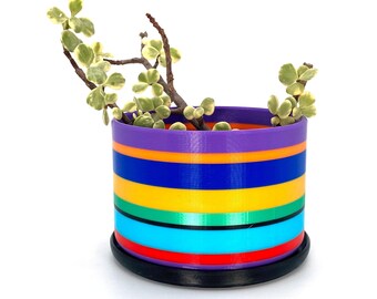 Indoor Striped Planter With Drainage Plate