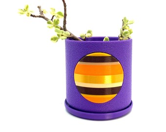 Indoor Striped Sunset Planter With Drainage Plate
