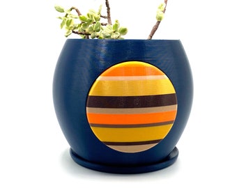 Larger Indoor Striped Sunset Planter With Drainage Plate