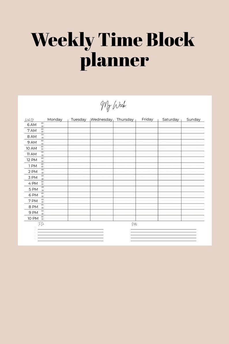 Weekly Time Block Schedule Printable | Minimalist Planner (digital ...