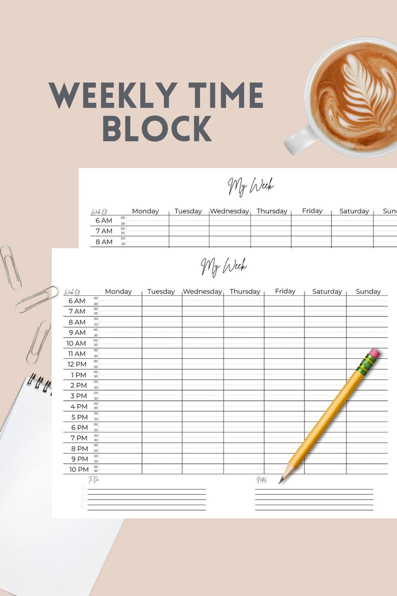 Weekly Time Block Schedule Printable | Minimalist Planner (digital ...