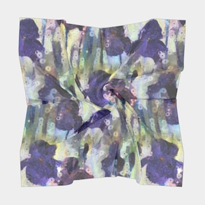 Purple Iris Flowers Silk Square Scarf, Handkerchief to 50 inch Wrap, Chiffon or Satin Scarf Gift for Her, Neck Scarf Mom, Chemo Headwear