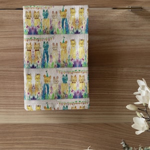 Colorful Cat Party Hand Towel, Whimsical Decorative Towel, Pet Lovers Gift, Cat Themed Kitchen Towel, Fun Cat Decor, Unique Cat Art Towel