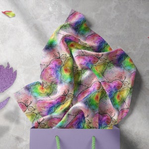 Colorful Neck Scarf, Rainbow Art Scarf, Large Square Scarf, Chemo Headwear, Hair Loss Scarves, Silk Scarf, Food Art, Summer Fashion Accent
