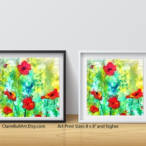 Poppy Flowers Square Art Print, Floral Art Illustration, Colorful Art Flower Painting Poppies, Art Prints Gifts for Mother, Sister Gift image 6