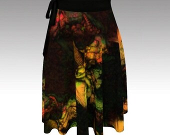 Wrap Skirt for Ballet Dance in Sunset Colors, Cover Up for Beach, Lightweight Silky Wrap Around Short Skirt with Unique Art for Women