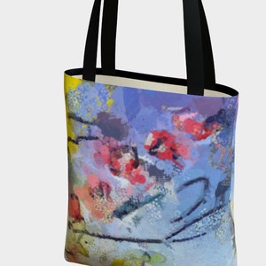 Tote Bag with Abstract Flower Art in Watercolor, Canvas Shoulder Bag, Floral Travel Tote, Minimalist Purse for Mom image 1