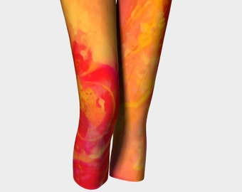 Colorful Capri Pant, Orange Yellow Circles Art by Claire Bull, Compression Fit Legging, High Waist, Crop Pants, Summer Tights