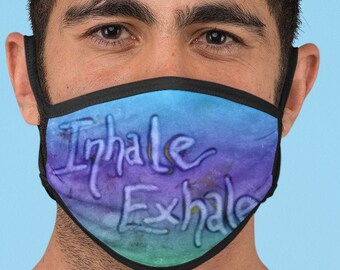 Inhale Exhale Blue Purple Mask, Gradient Design Yoga Face Mask, Washable with Filter Pocket, Adjustable Ear Loops, U-Shaped Design for Kids