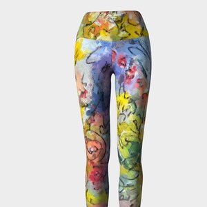 Yoga Leggings, Flower Power Stretch Pants, Fitness Clothes, Summer Vacation Clothes, Light Colorful Leggings for Travel, Festival Tights image 1
