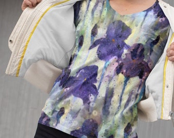 Purple Iris Flowers Tank Top, Loose Fit Tank, Floral Summer Top, Sleeveless Blouse, Double Sided Print, Comfort Fit Easy Care Top Women