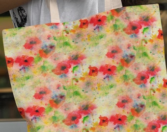 Poppies Canvas Tote Bag, Floral Shopping Tote, Flower Purse Minimalist Style, Everyday Tote Travel, Flowers Bag Gift, Nature Lover Book Tote