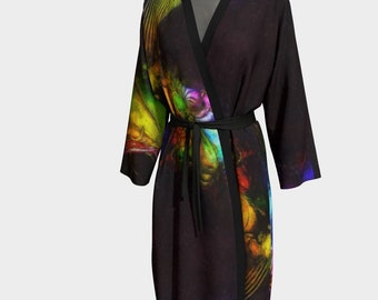 Colorful Robe, Dressing Gown, Chiffon Robe, Peignoir Loungewear, Women Bathrobe, Wearable Art, Beach Cover Up Ladies