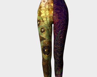 Women's Leggings Gold Purple Yoga Wear, Fitness Pants, High Waist Tights, Printed Workout Leggings, Dance Tights, Festival Leggings for Her