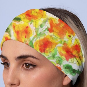 Wide Headband Orange Green Gaiter Face Cover Neck Accent Colorful Flowers on Stretch Hairband Head Cover Fashion Accessory for Women Fashion