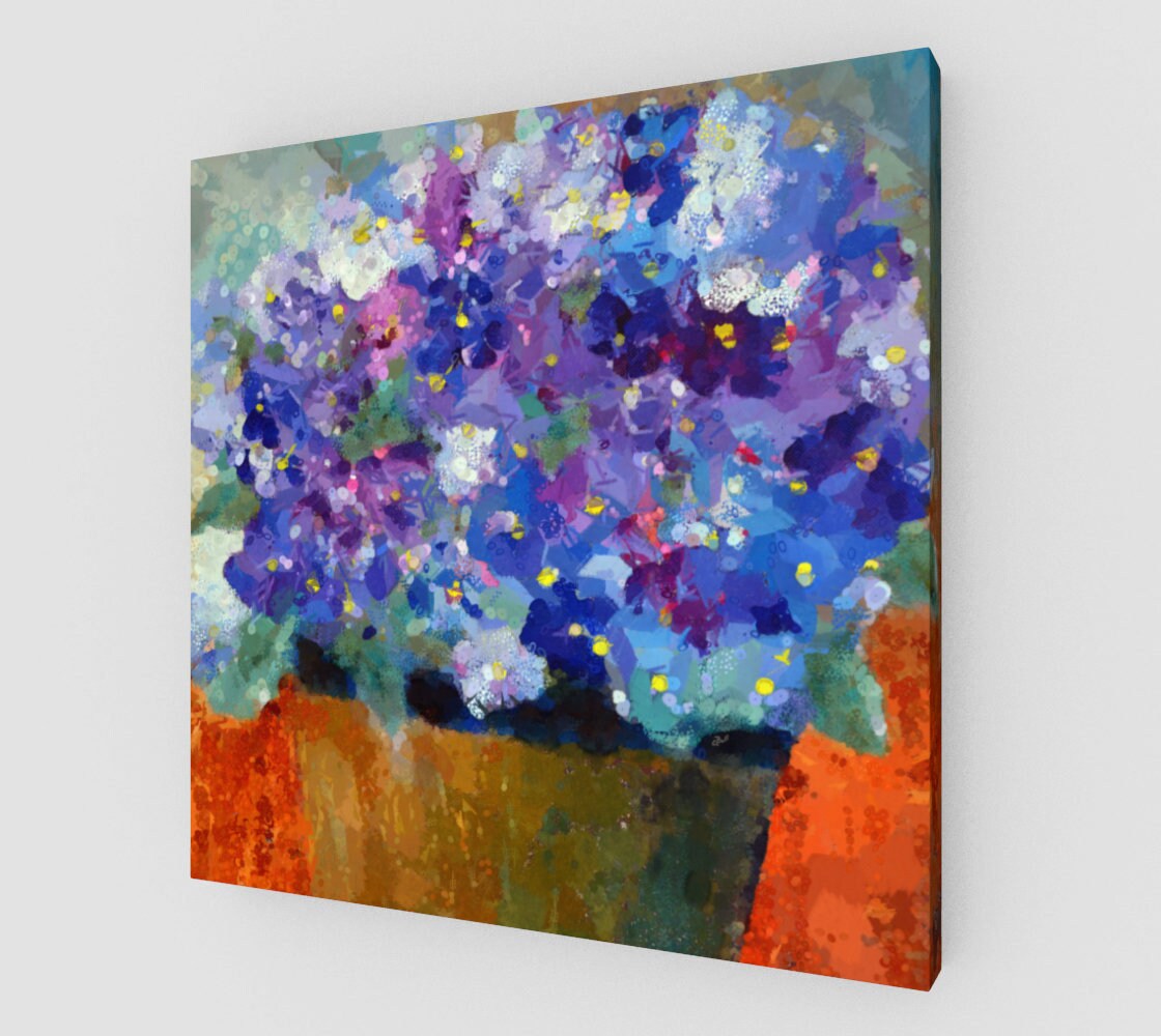 Violets Canvas Painting Purple Pansies Forget Me Not Flower Etsy