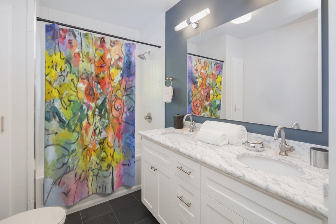Flower Power Shower Curtain Hot Colors 71x74 Etsy