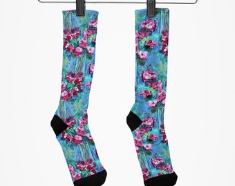 Pretty Roses Socks, Casual Socks for Women, Floral Socks, Gift for Mom, Dress Socks, Fancy Socks, Statement Sock, Cancer Gifts, Flower Socks