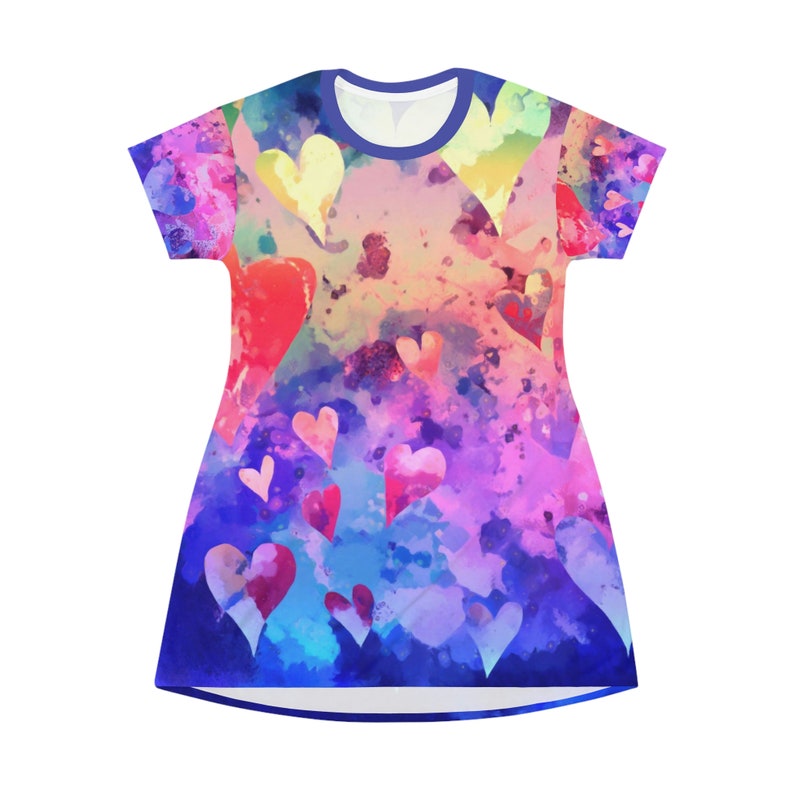 Oversized TShirt Dress with Hearts, Soft T shirt, Best Friends Gift, Rainbow Tee Shirt for Women, Casual Summer Beach Cover Up, Sleep Shirt image 4