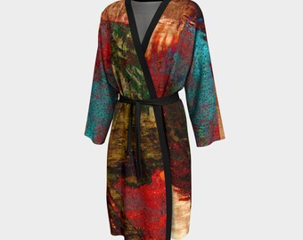 Soft Peignoir Luxury Kimono Robe, Circles of Color Peignoir Colorful Robe Jersey, Chiffon Beach Wrap Fun Art, Soft Women's Robe for Mom Wife