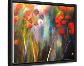 Floral Canvas Poppies Painting 11 x 14 inch, 12 x 16" Gallery Canvas Wraps, Horizontal Black Frame, Red Floral Art Print Gift For Mom