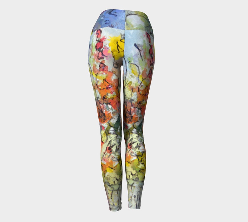 Yoga Leggings, Flower Power Stretch Pants, Fitness Clothes, Summer Vacation Clothes, Light Colorful Leggings for Travel, Festival Tights image 3