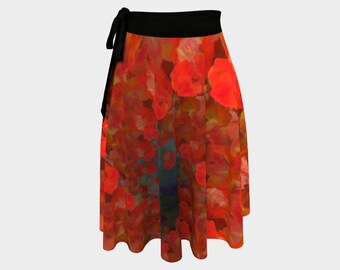 Pretty Wrap Skirt with Prince of Orange Poppies and Blue Lake Art in a Swirl Design, One Size Ballet Dance Wrap Around Floral Beach Cover Up