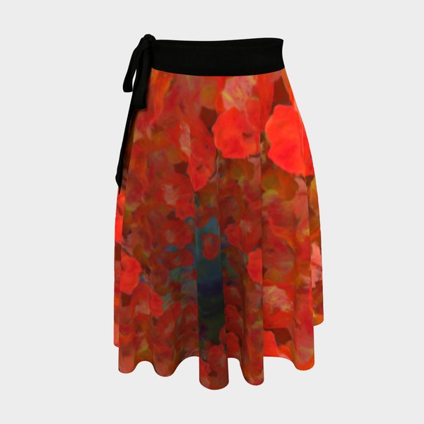 Pretty Wrap Skirt with Prince of Orange Poppies and Blue Lake Art in a Swirl Design, One Size Ballet Dance Wrap Around Floral Beach Cover Up