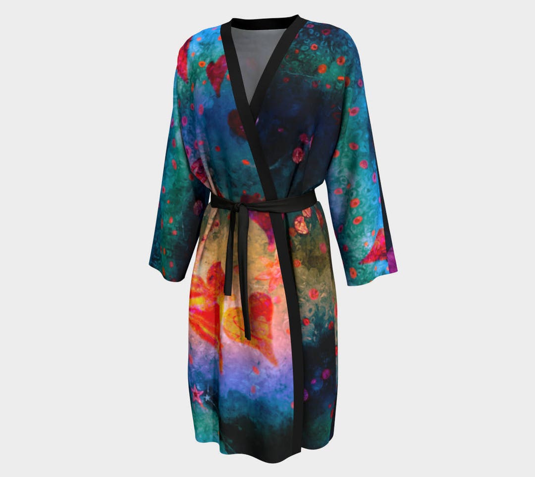 Knee Length Robe, Colorful Bathrobe, Robe Luxury Peignoir, Lightweight