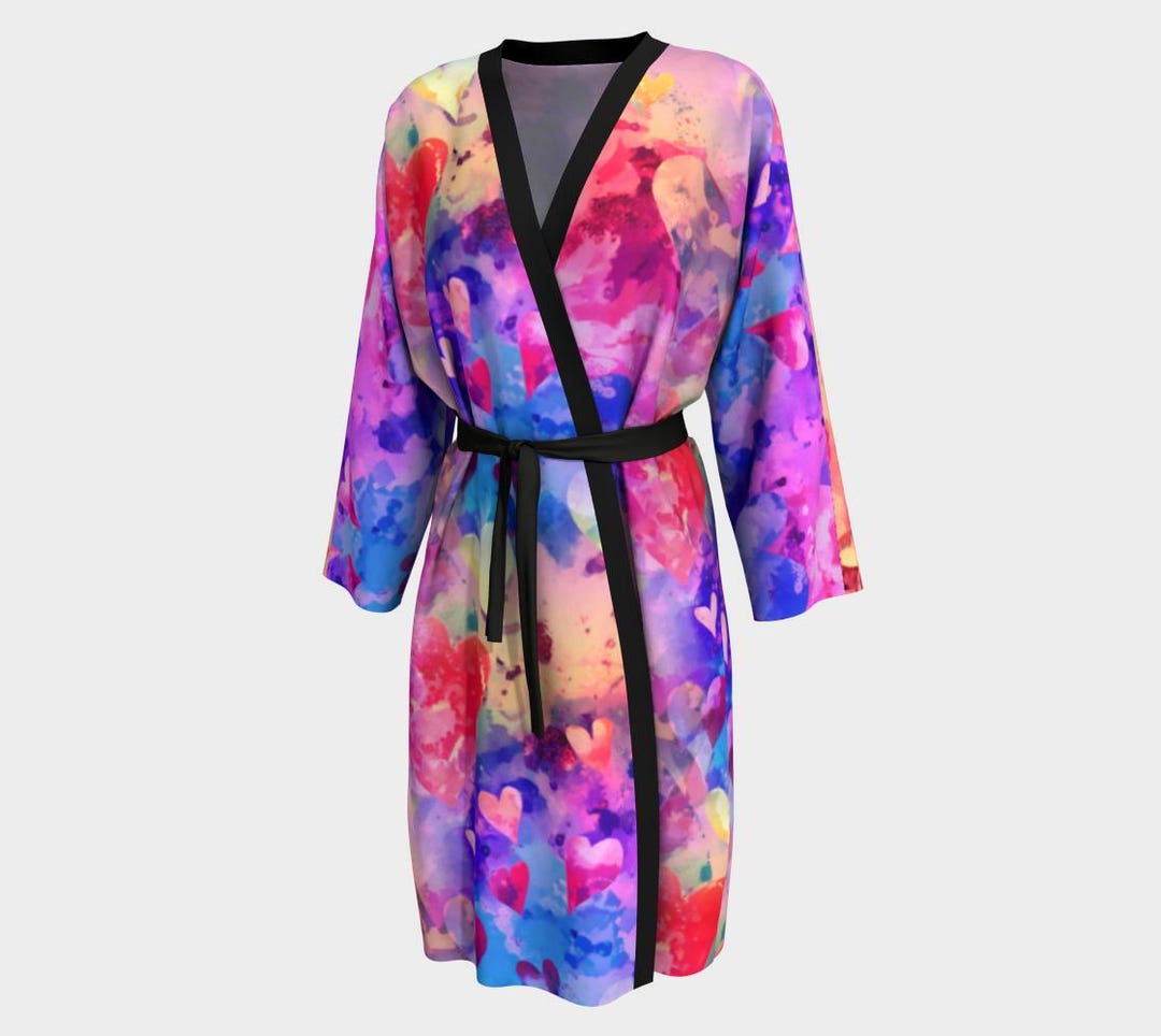 Silk Robe With Colorful Hearts: Chiffon Beach Cover-up - Etsy