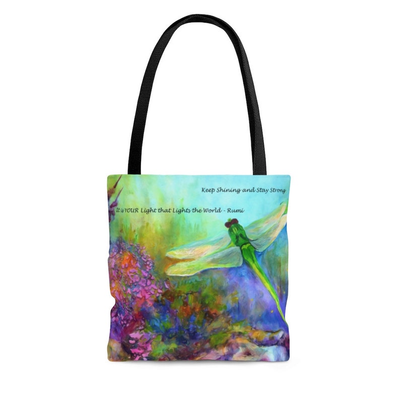 Tote Bag with RUMI Quote Flowers and Dragonfly, Market Bag, Lined Shopping Bag for Women, Book Tote, Reusable Tote Gift for Mom, Pretty Tote image 4