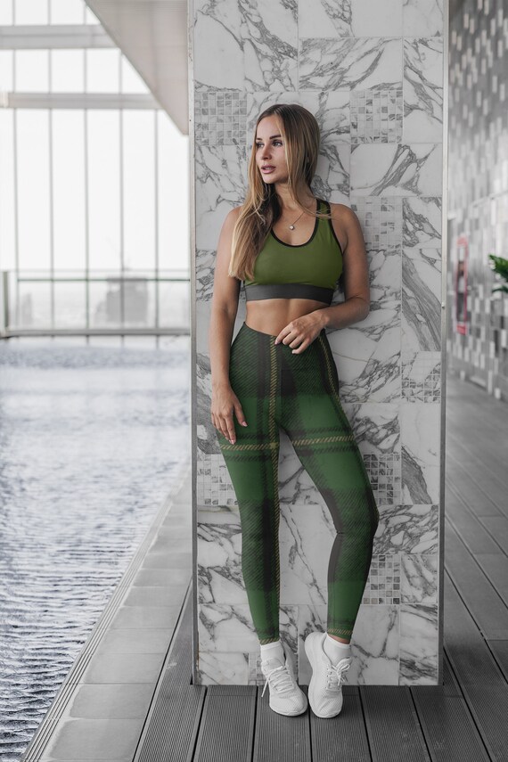 Green Tartan Yoga Leggings in Soft 