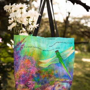 Tote Bag with RUMI Quote Flowers and Dragonfly, Market Bag, Lined Shopping Bag for Women, Book Tote, Reusable Tote Gift for Mom, Pretty Tote image 10