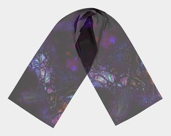 Purple Silk Scarf, Unisex Fashion Accessory, Long Neck Scarf Hair Accent Gift for Women, Luxury Satin Art Scarf, Chiffon Scarf Gift for Mom