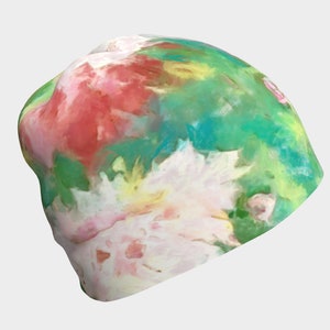 Floral Peony Art Beanie: Bamboo Lined Chemo Cap